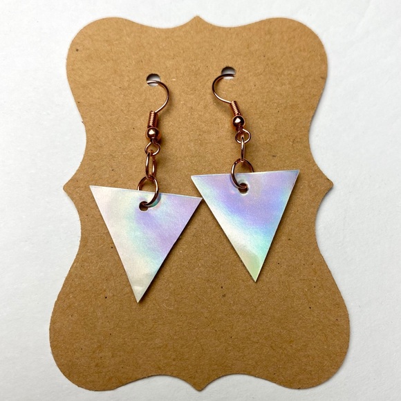 Jewelry - Faux Leather Holographic Triangle Earrings